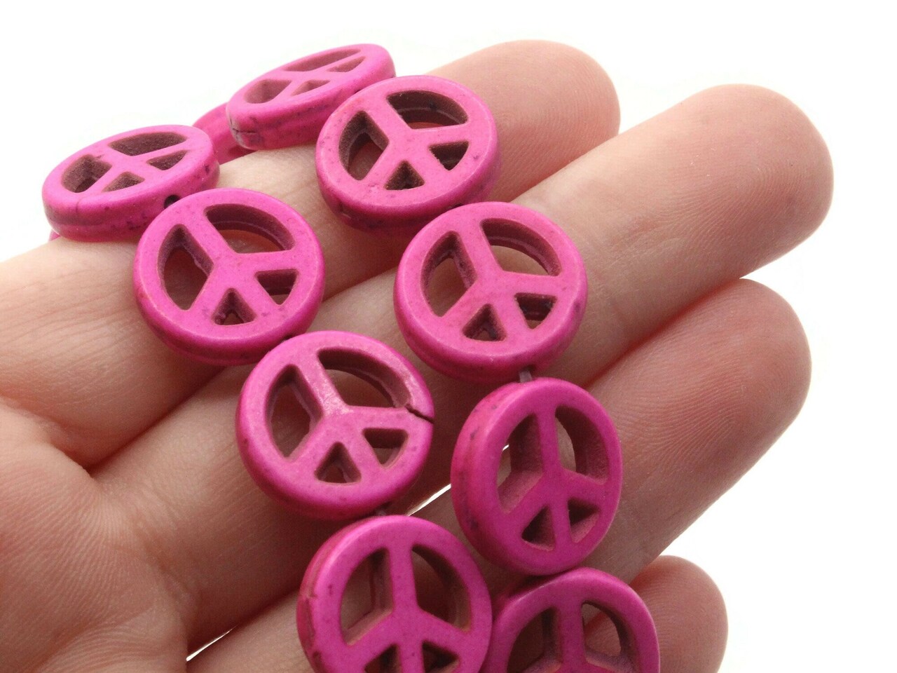 26 15mm Pink Peace Symbol Dyed Synthetic Turquoise Stone Beads bC3